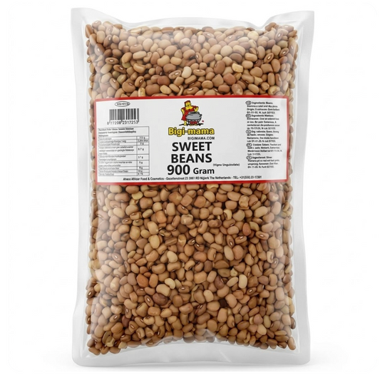 Bag of sweet beans with a label on a white background