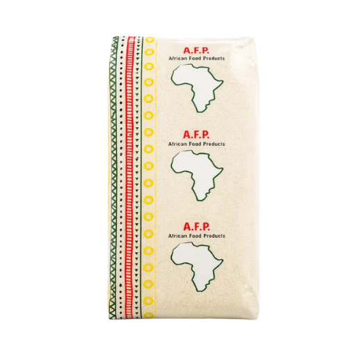 African Food Products (AFP) packaging with a map of Africa design on a white background - Garri